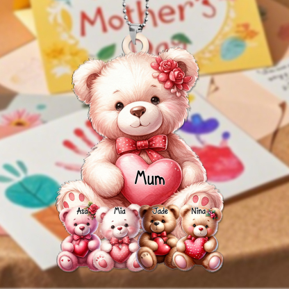 Personalised Teddy Bear Keyring Custom 1-8 Names – Family Bear Pendant Keychain Gift | Jessemade