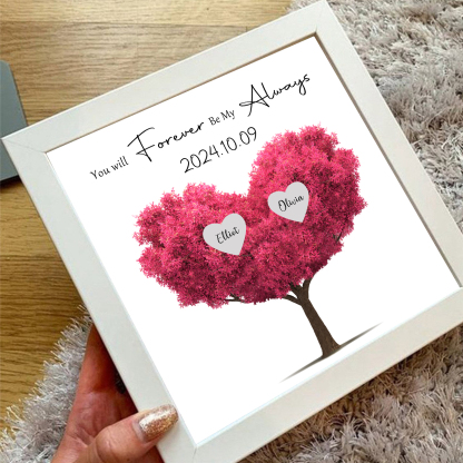 Personalised Pink Heart Tree Frame with 2 Names & Date Forever Love Gift for Couples-Jessemade AU