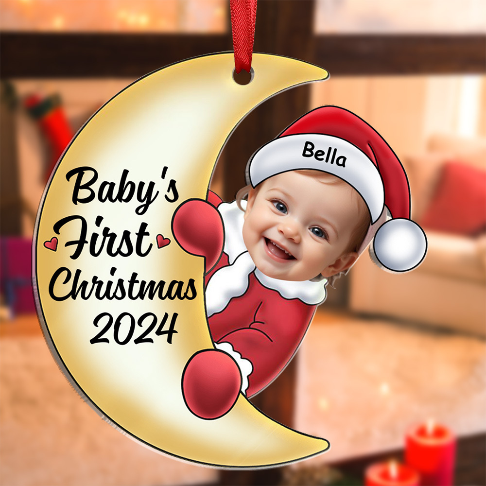 Personalised Shaped in A Sweet Crescent Moon Baby First Christmas Ornament with Custom Photo & Name A Unique Keepsake-Jessemade AU