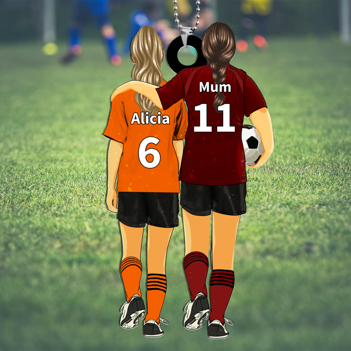 Personalised 2 Names Football Keychain Custom Soccer Keychain Gift for Mum