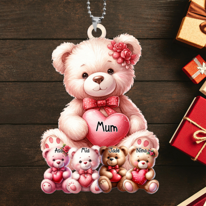 Personalised Teddy Bear Keyring Custom 1-8 Names – Family Bear Pendant Keychain Gift | Jessemade