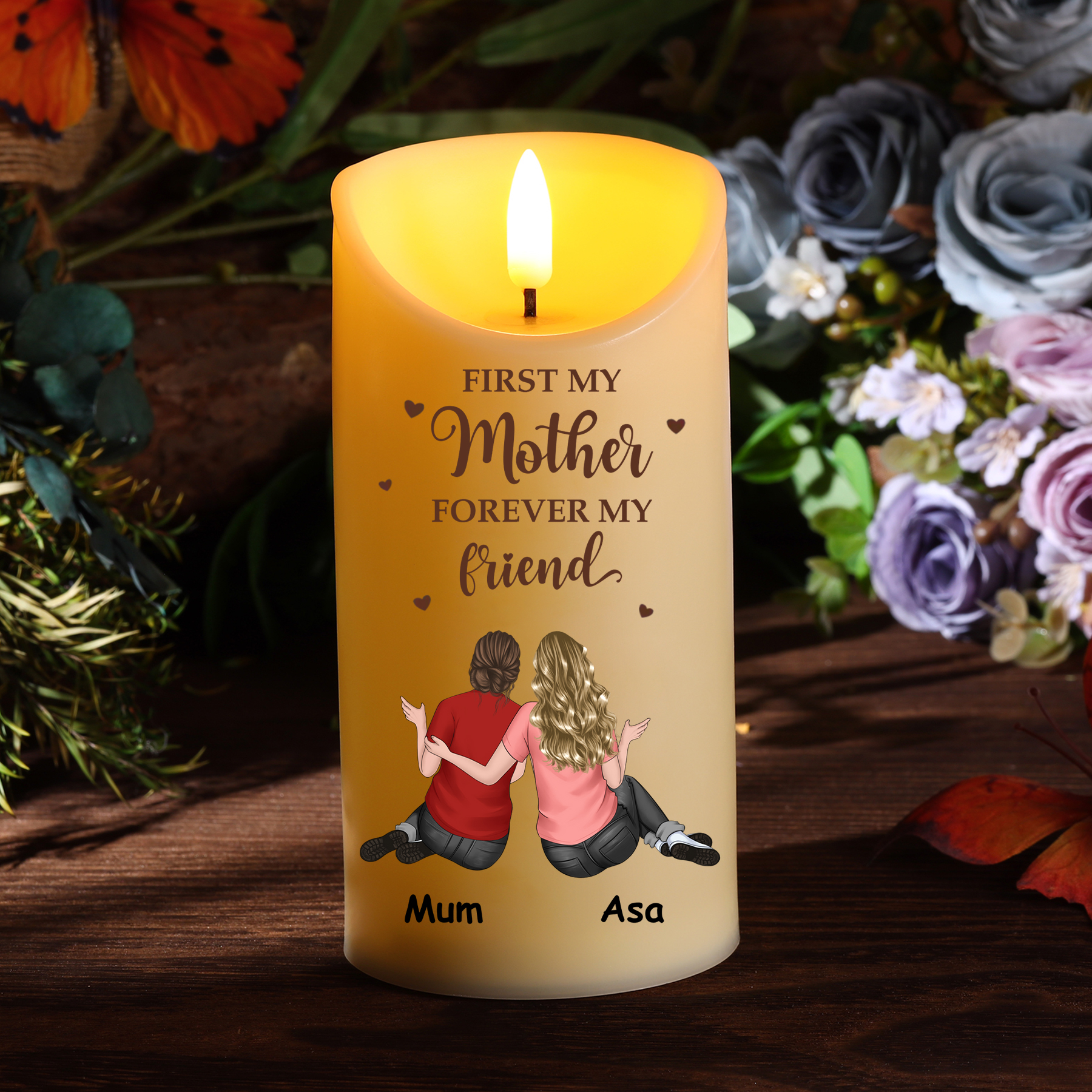 Personalised LED Candle for Mum – Custom Gift with Message & Characters | Jessemade