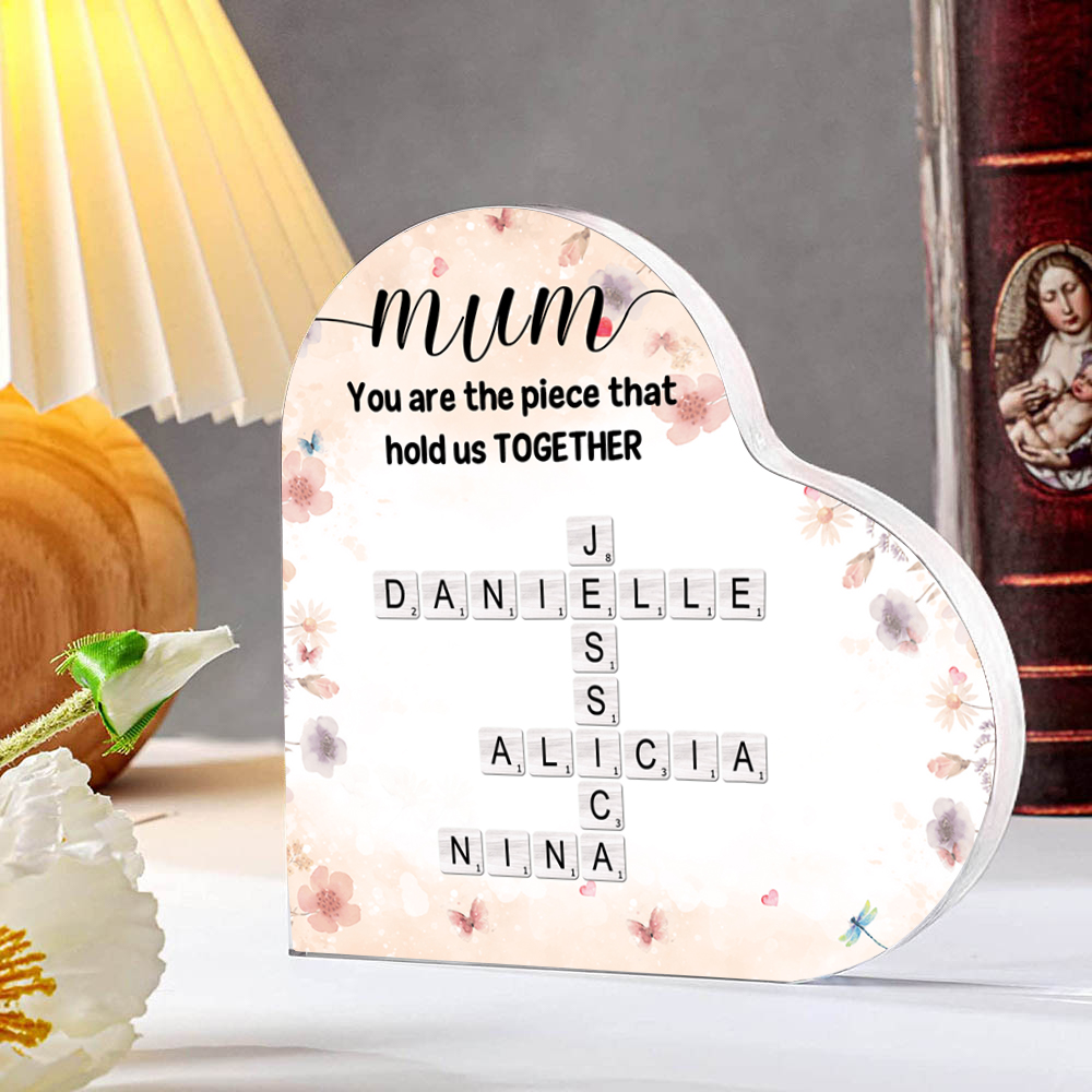 Personalised Heart Shaped Acrylic Plaque Crossword Plaque for Mum Gift Idea Mother's Day | Jessemade