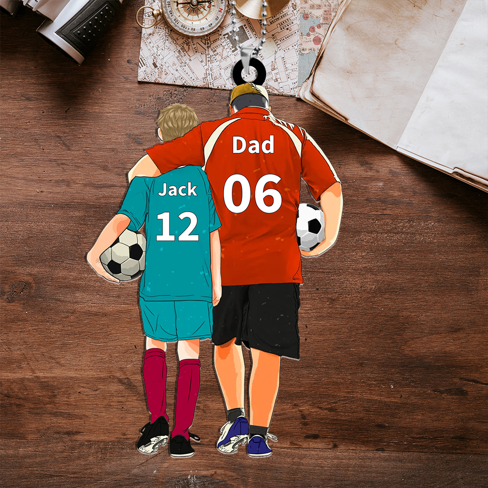 Personalised Football Keychain Custom 2 Names and Soccer Keychain Dad & Child Gift for Dad | Jessemade