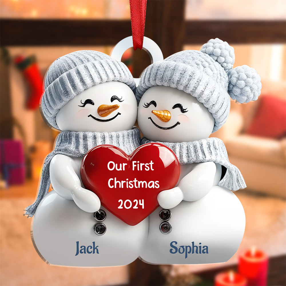 Personalised 2 Names & Year Snowman Couple Acrylic Ornament Our First Christmas Together-Jessemade AU