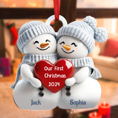 Personalised 2 Names & Year Snowman Couple Acrylic Ornament Our First Christmas Together-Jessemade AU