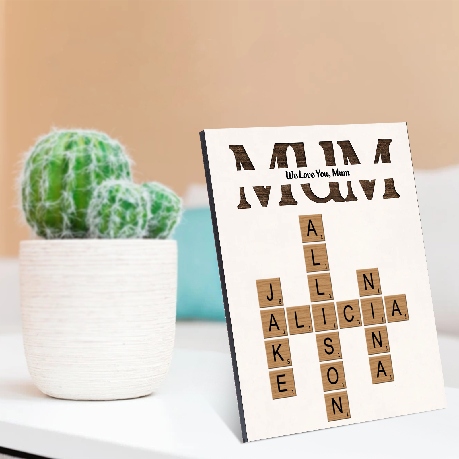 Personalised Wooden Plaque Crossword Custom With Text & Names Ornament Gift for Mum | Jessemade