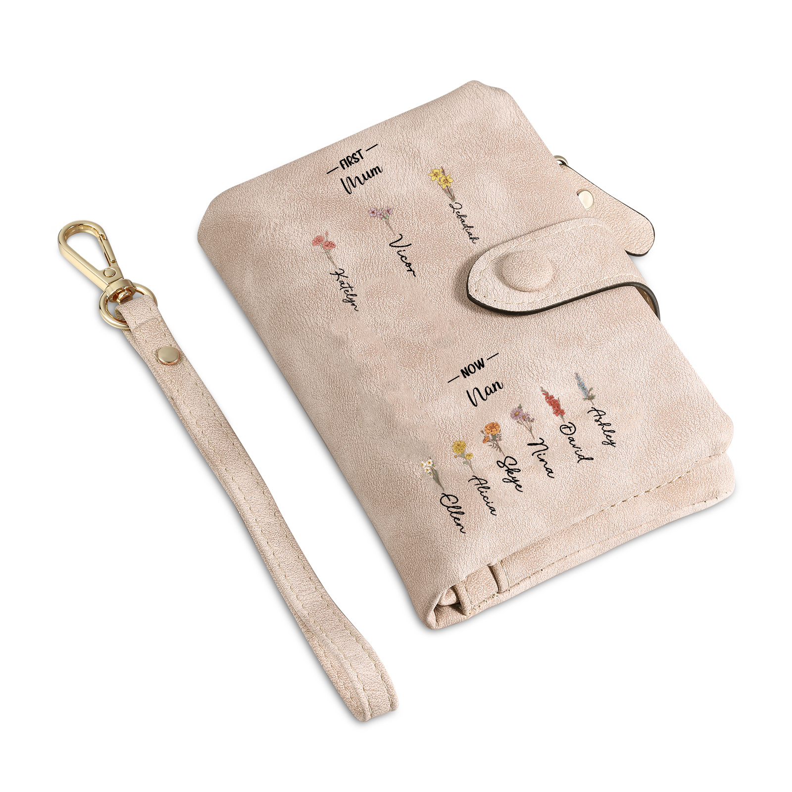 Personalised Women Wallet Custom With 2-12 Names and Birth Flower Wallet Gift for Mum/Nan | Jessemade