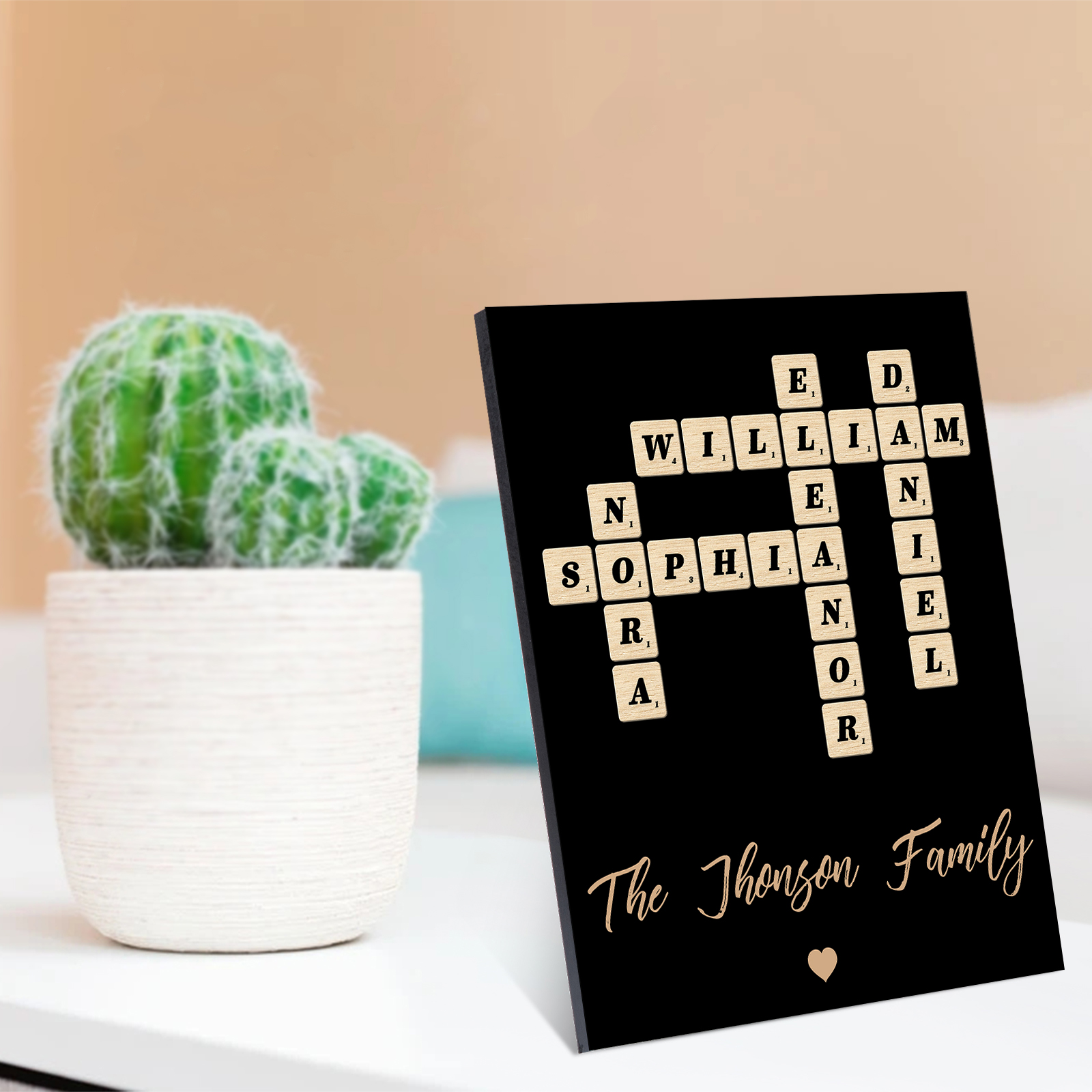 Custom Family Crossword Puzzle Wall Art Personalised Family Tree Poster Wood Letter Tiles Sign Housewarming Gifts