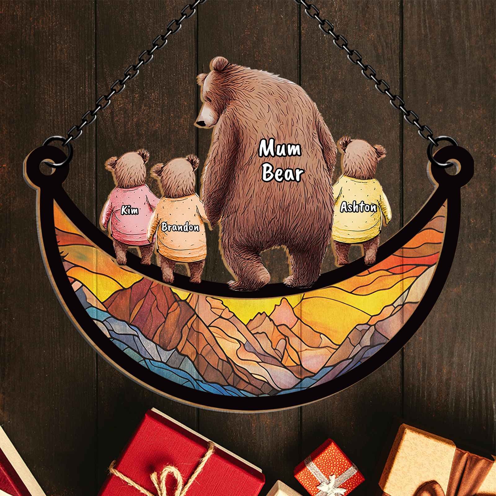 Personalised Mum/Nan Bear Window Hanging Suncatcher Ornament with 1–6 Names Custom Family Gift | Jessemade