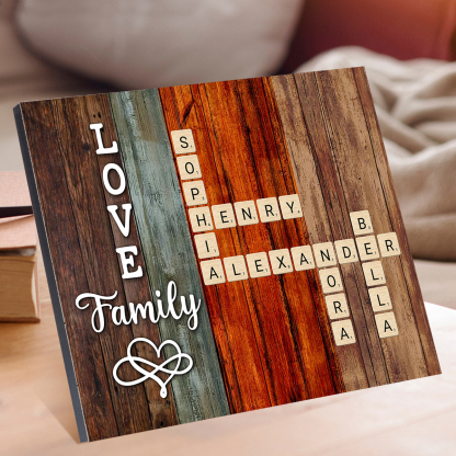 Custom Family Crossword Puzzle Wall Art Personalised Family Tree Poster Wood Letter Tiles Sign Housewarming Gifts