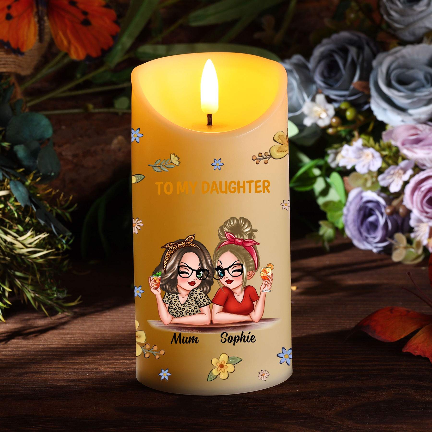 For Mum/Daughter Personalised 2 Names LED Candle Candle Gift for Mum/Daughter | Jessemade