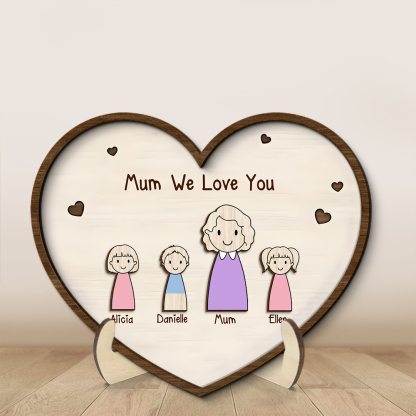 Personalised Heart Wooden Plaque with 1–10 Names, 2 Years and 10 Flowers – Custom Family Gift for Mum or Grandma | Jessemade