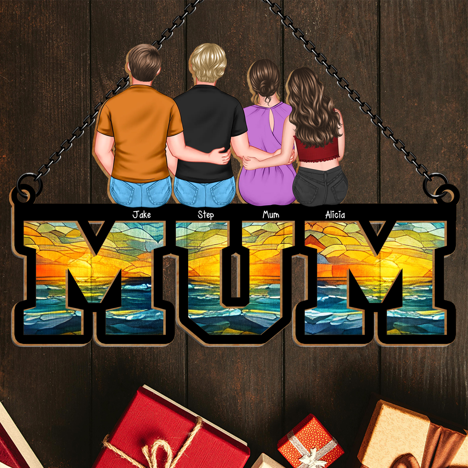 Personalised 2 Names Window Hanging Acrylic Suncatcher Ornament Couple Watching Sunset on the Beach