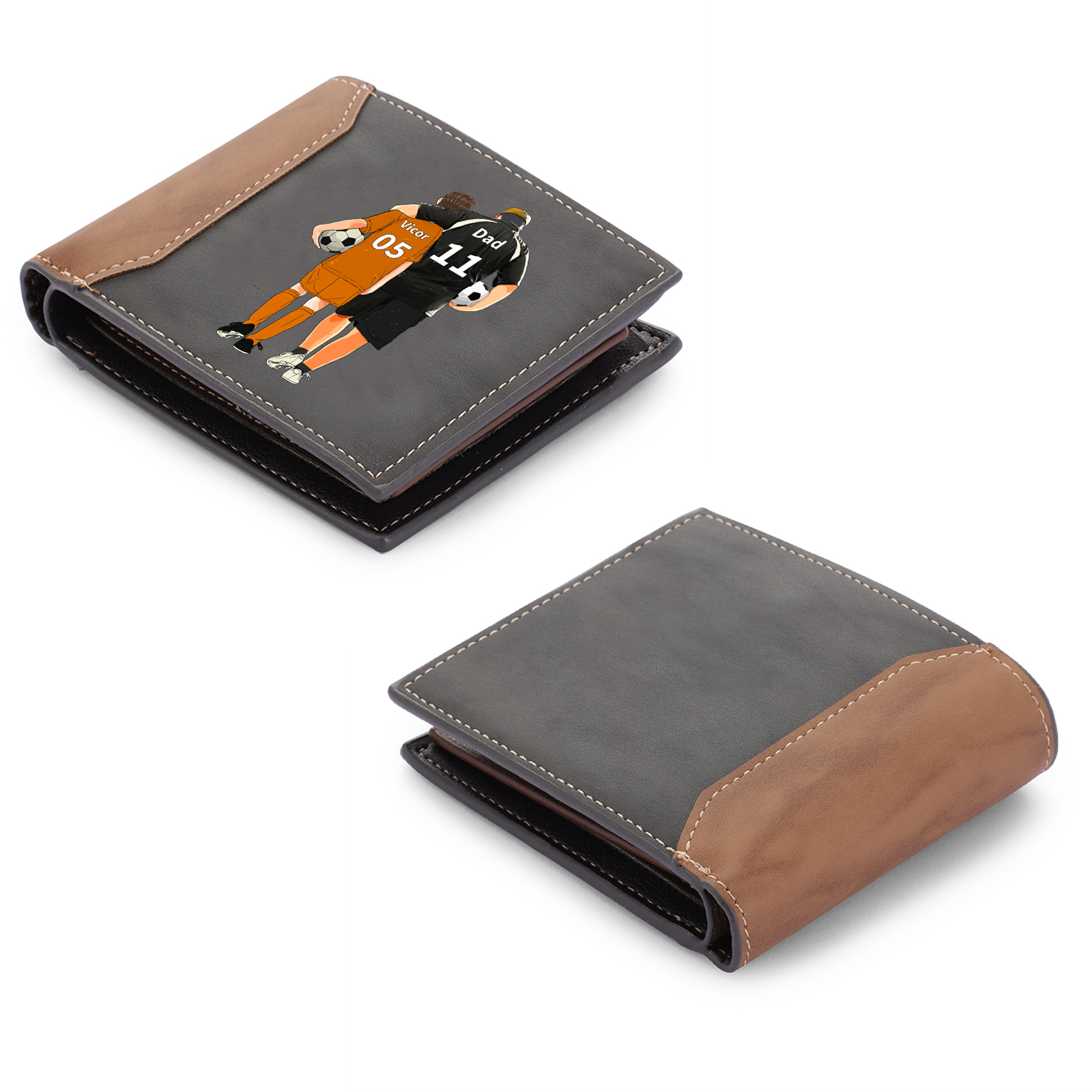 [Copy]Best Dad Ever - Custom 6 Names & 1 Text Billfold Wallet Personalised Fist Bump Men's Leather Wallet