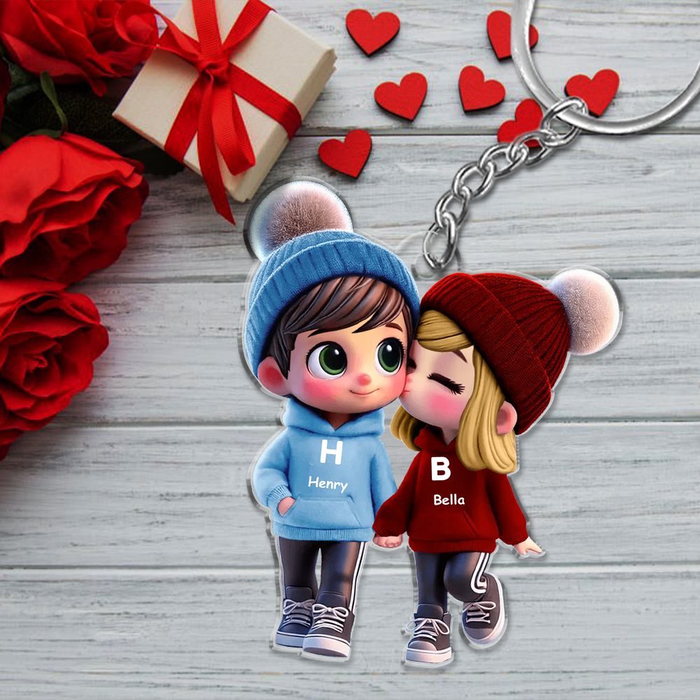 Personalised Cute Cartoon Couple Keychain  Walking Acrylic Custom Names & Letters Valentine’s Day Gift