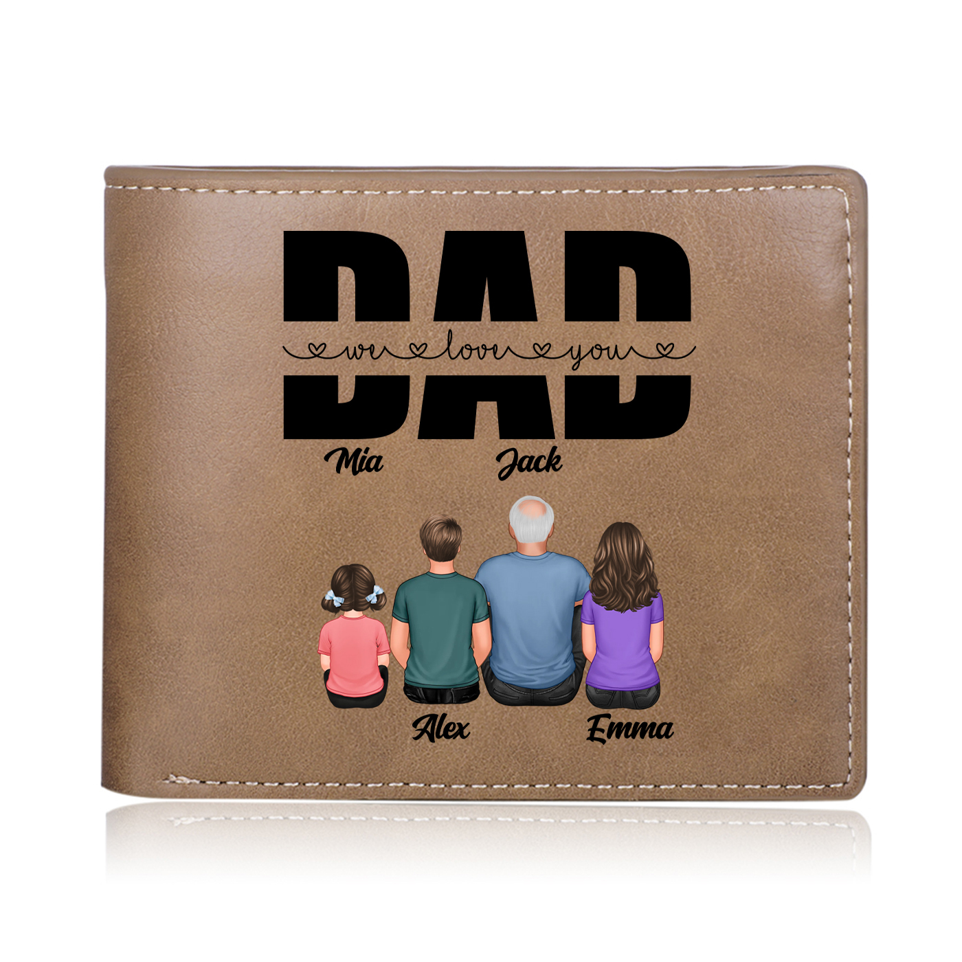 Personalised Father’s Day Wallet – Custom “We Love You Dad” Leather Wallet with Kids' Names | Jessemade
