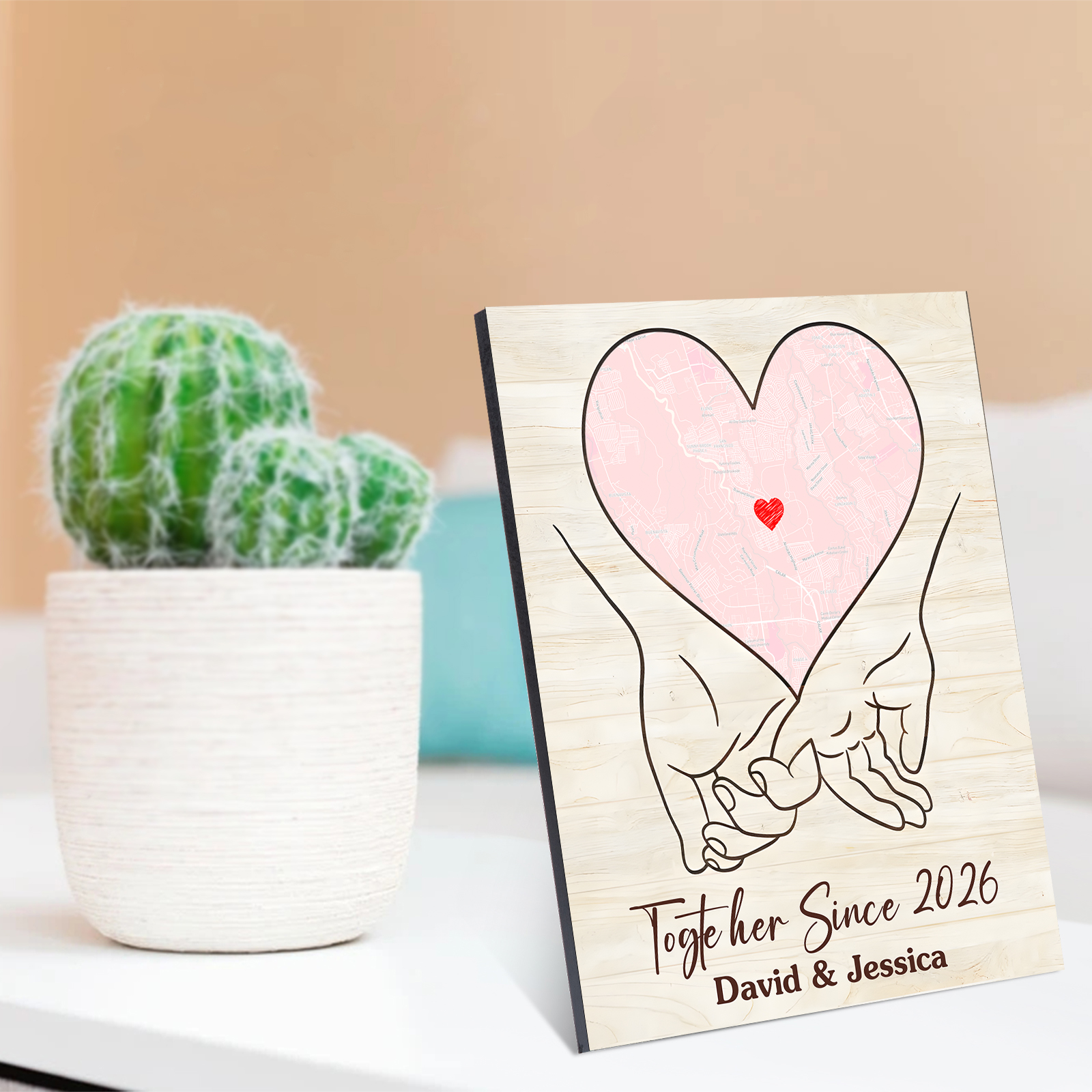 Personalised Heart Map Couple Wooden Plaque