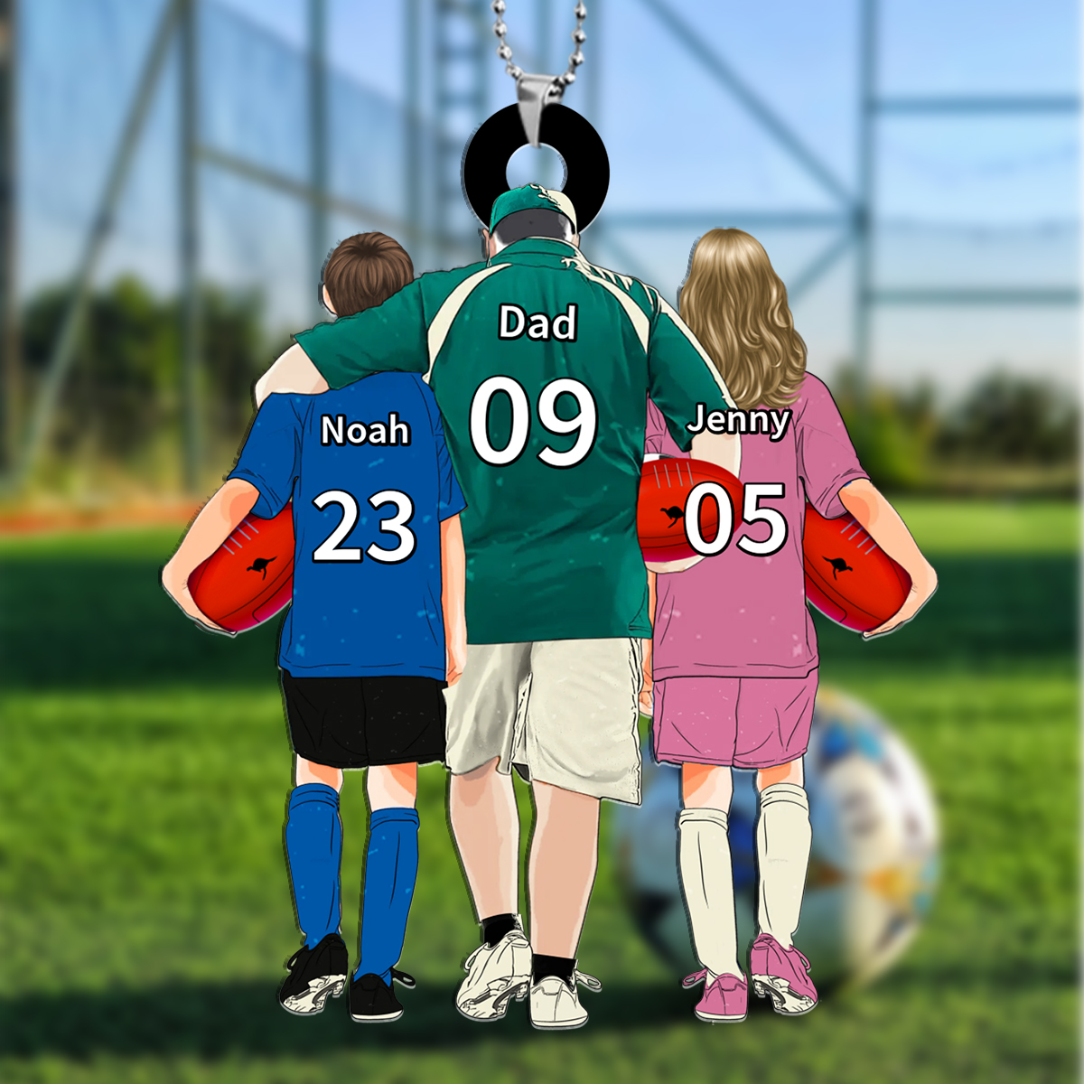Personalised Soccer Dad and Kids Keyring Gift Custom Football Family Gift | Jessemade