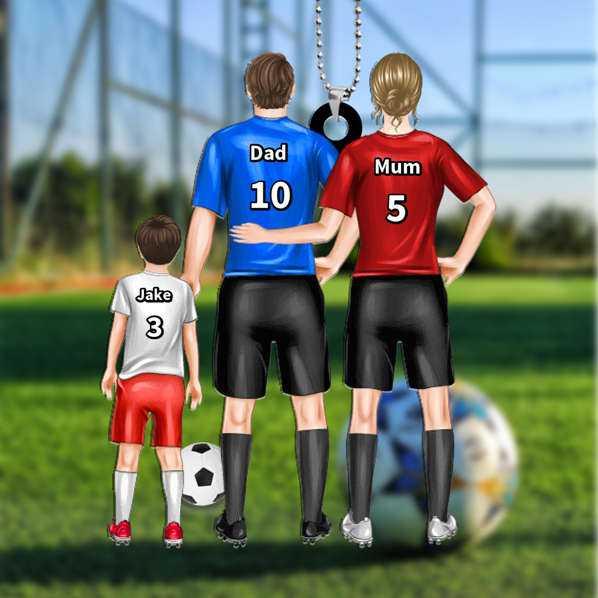 3-5 Names & Numbers Personalised Football Family Keyring - Father's Da