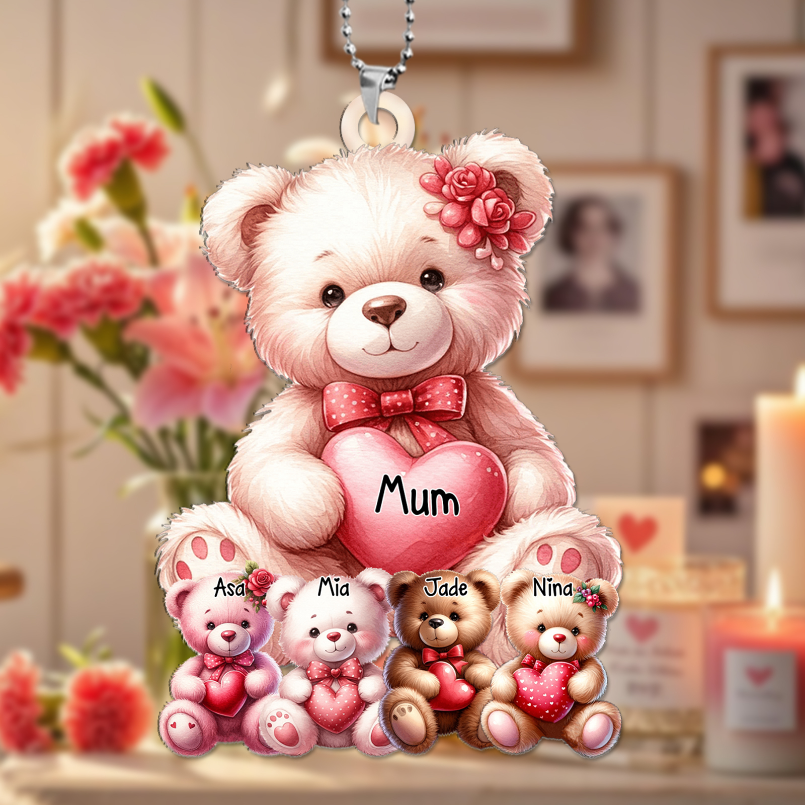 Personalised Mum Bear Keyring with 1–8 Kids’ Names – Custom Gift for Mum | Jessemade