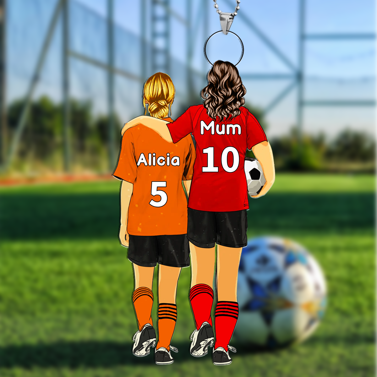 Personalised  Football Keychain Custom 2 Names And Soccer Keychain Mum & Daughter Gift for Mum | Jessemade