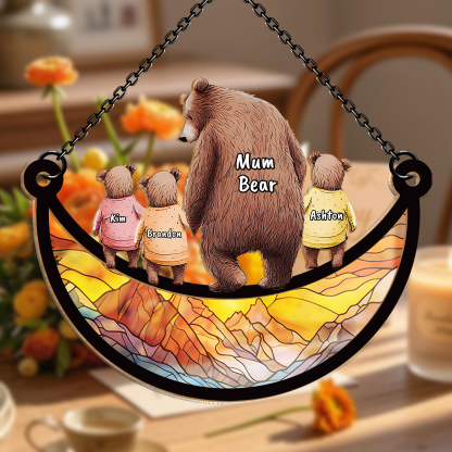 Personalised Mum/Nan Bear Window Hanging Suncatcher Ornament with 1–6 Names Custom Family Gift | Jessemade