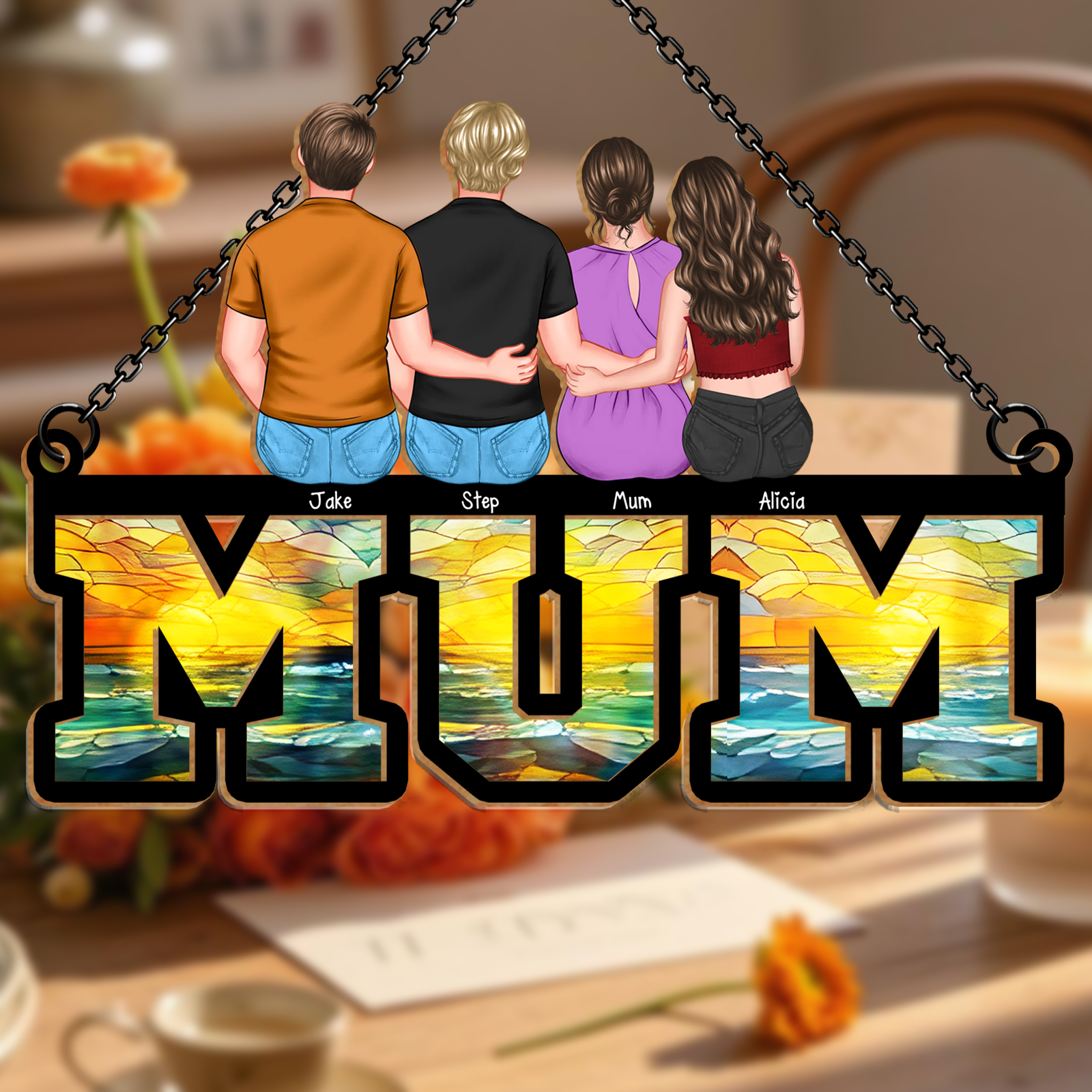 Personalised 2 Names Window Hanging Acrylic Suncatcher Ornament Couple Watching Sunset on the Beach
