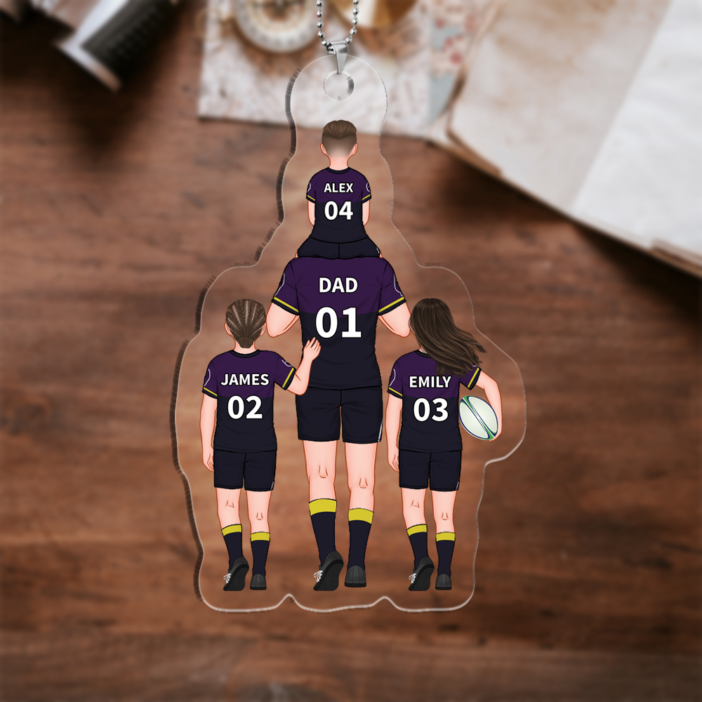 Personalised 2–9 Names Rugby Family Keyring Custom Acrylic Car Hanging Ornament | Father's Day Gift for Dad Grandpa-Jessemade AU