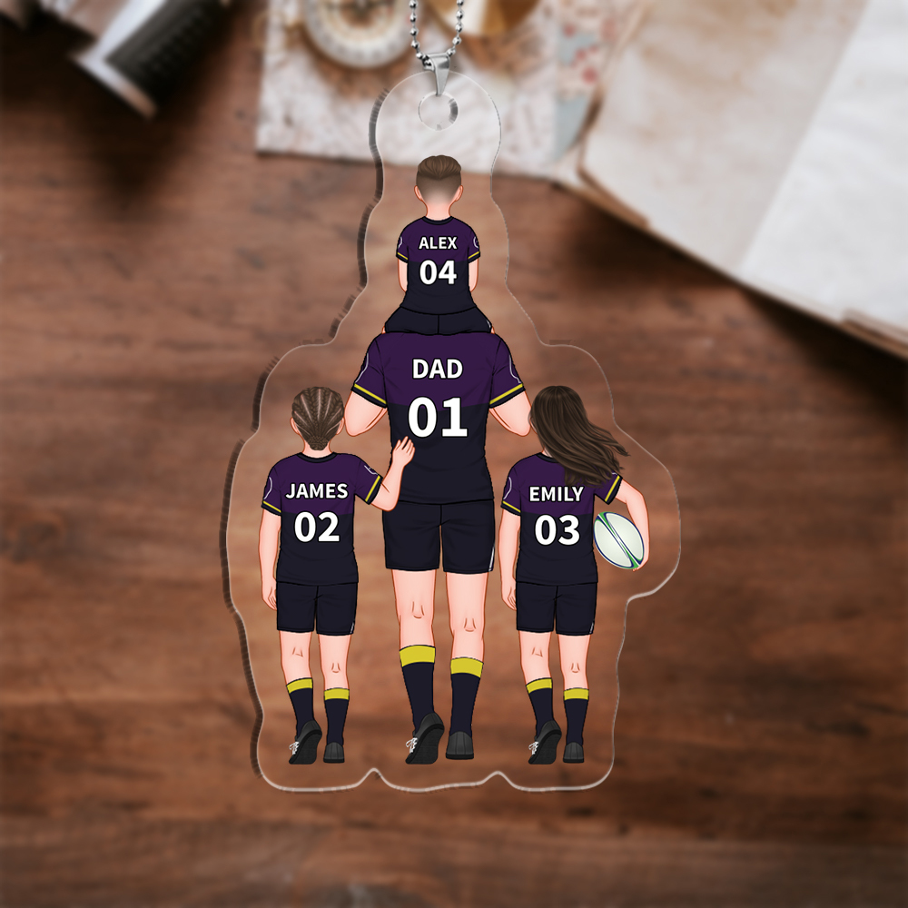 Personalised 2–9 Names Rugby Family Keyring Custom Acrylic Car Hanging Ornament | Father's Day Gift for Dad Grandpa-Jessemade AU