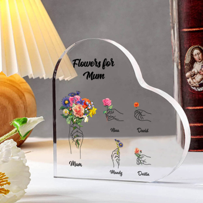 Personalised ‘Flowers for Mum’ Heart Ornament Keepsake – Custom Mother’s Day Gift with Child Names | Jessemade