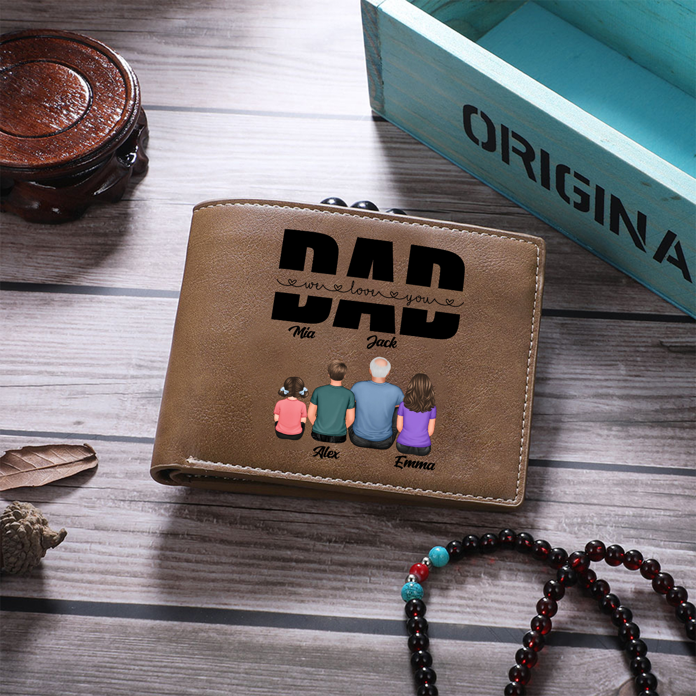 Personalised Father’s Day Wallet – Custom “We Love You Dad” Leather Wallet with Kids' Names | Jessemade