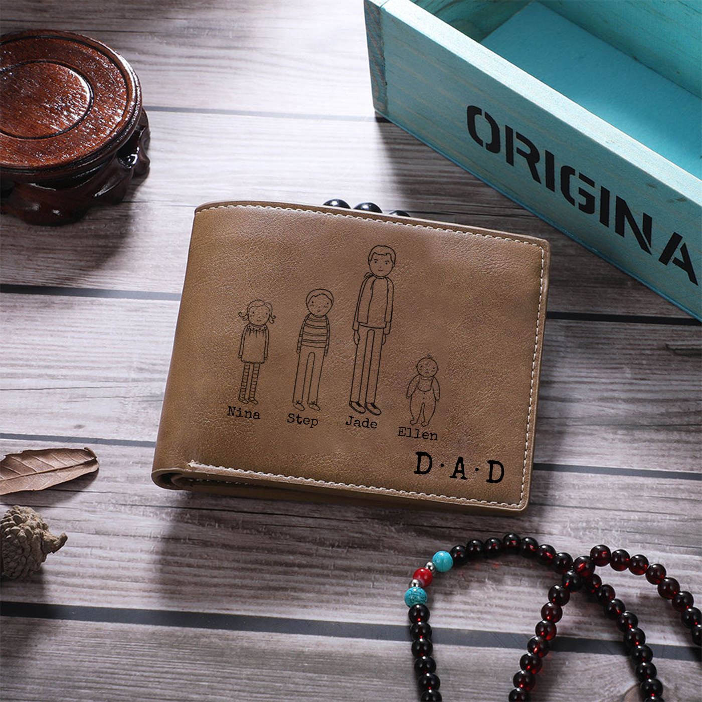 Personalised Leather Wallet for Dad – Custom Wallet with Names | Jessemade