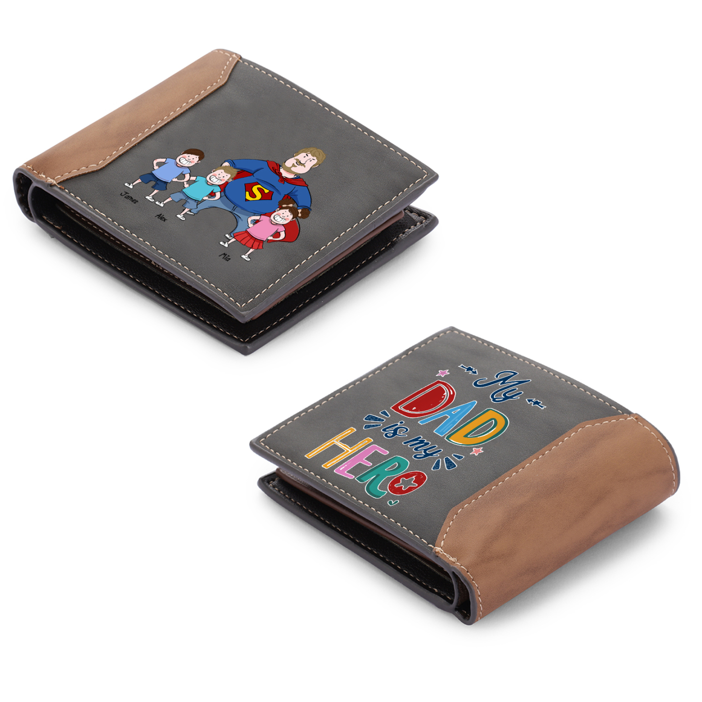 Personalised Dad Wallet with Cartoon Illustrations – Father's Day Gift for Dad | Jessemade