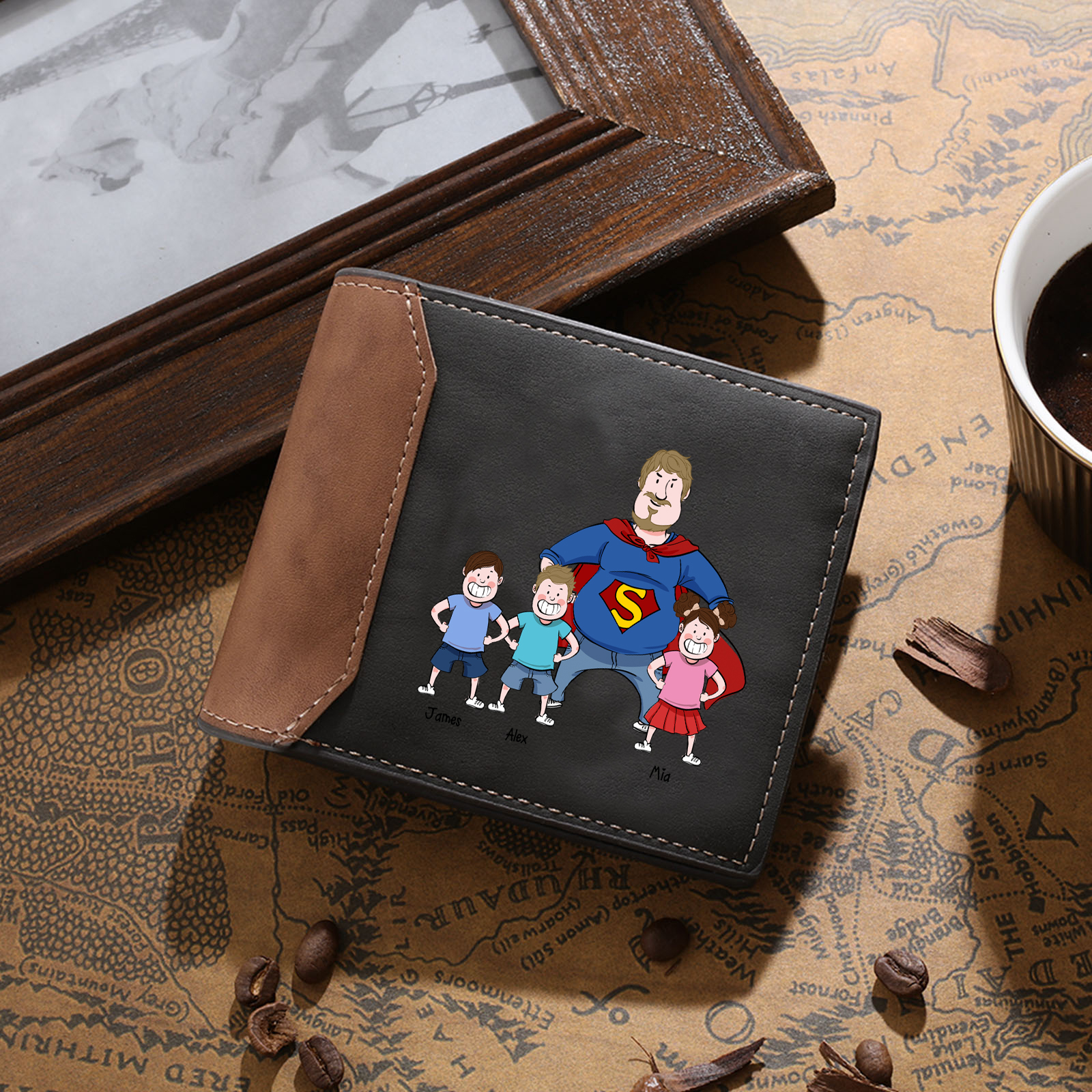 Personalised Dad Wallet with Cartoon Illustrations – Father's Day Gift for Dad | Jessemade