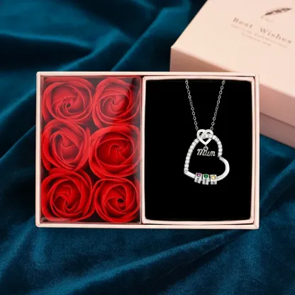 To my Mum/Mom Personalised Heart Necklace Custom 1-5 Birthstones and Names Mothers'Day Gift | Jessemade
