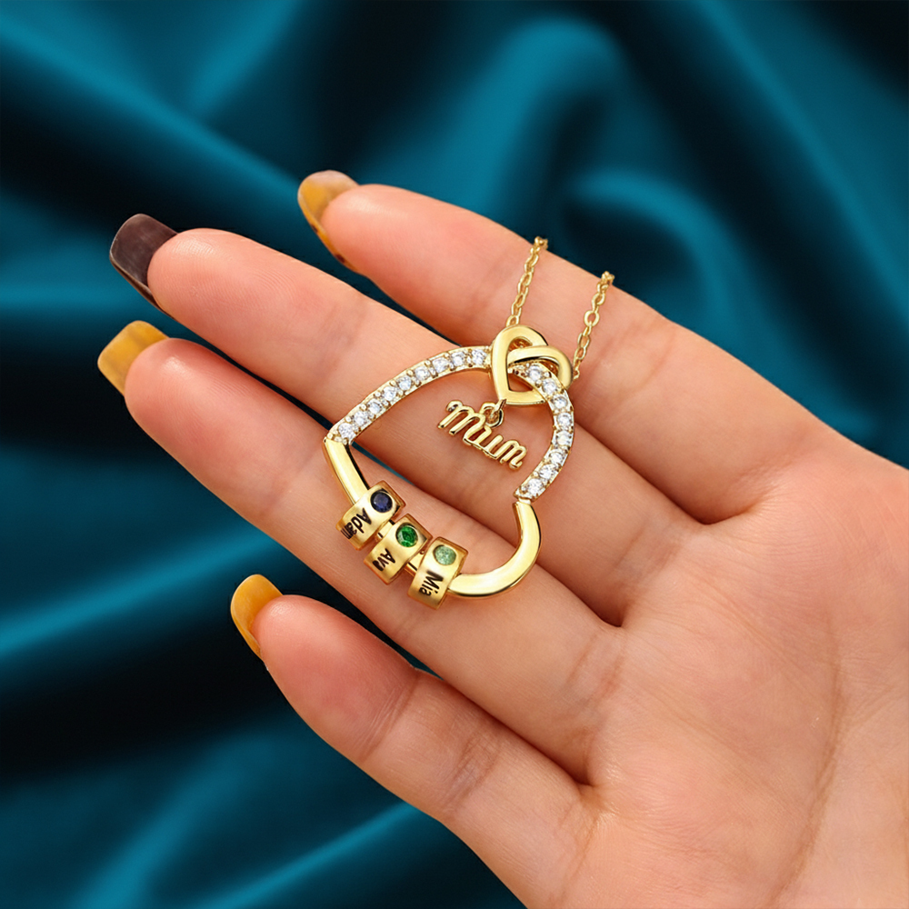 To my Mum/Mom Personalised Heart Necklace Custom 1-5 Birthstones and Names Mothers'Day Gift | Jessemade