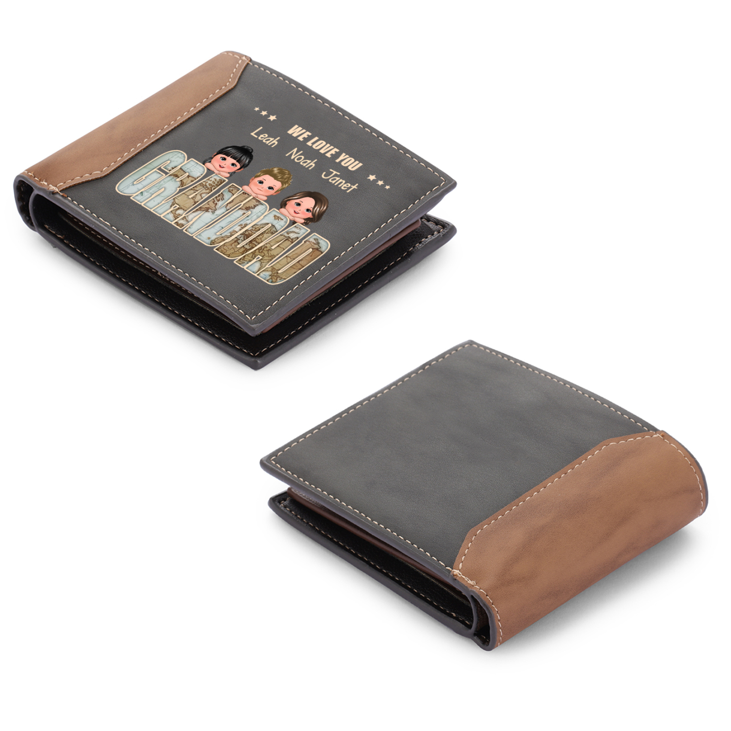 Personalised Men's Leather Wallet Custom 1–6 Names Billfold Wallet Gift for Grandad-Jessemade AU