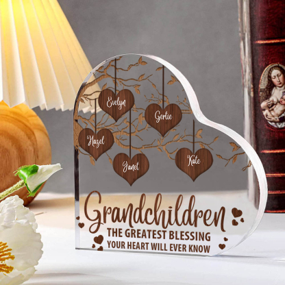 Personalised Text Acrylic Heart Keepsake Custom 1–8 Names Family Tree Ornaments Gift for Grandma/Nana/Grandpa-Jessemade AU