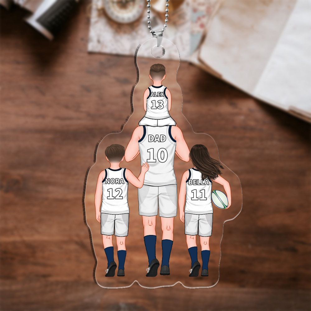 [Copy]Personalised 2–4 Names Rugby Family Keychain Custom Acrylic Christmas Keychain Gift for Dad Grandpa