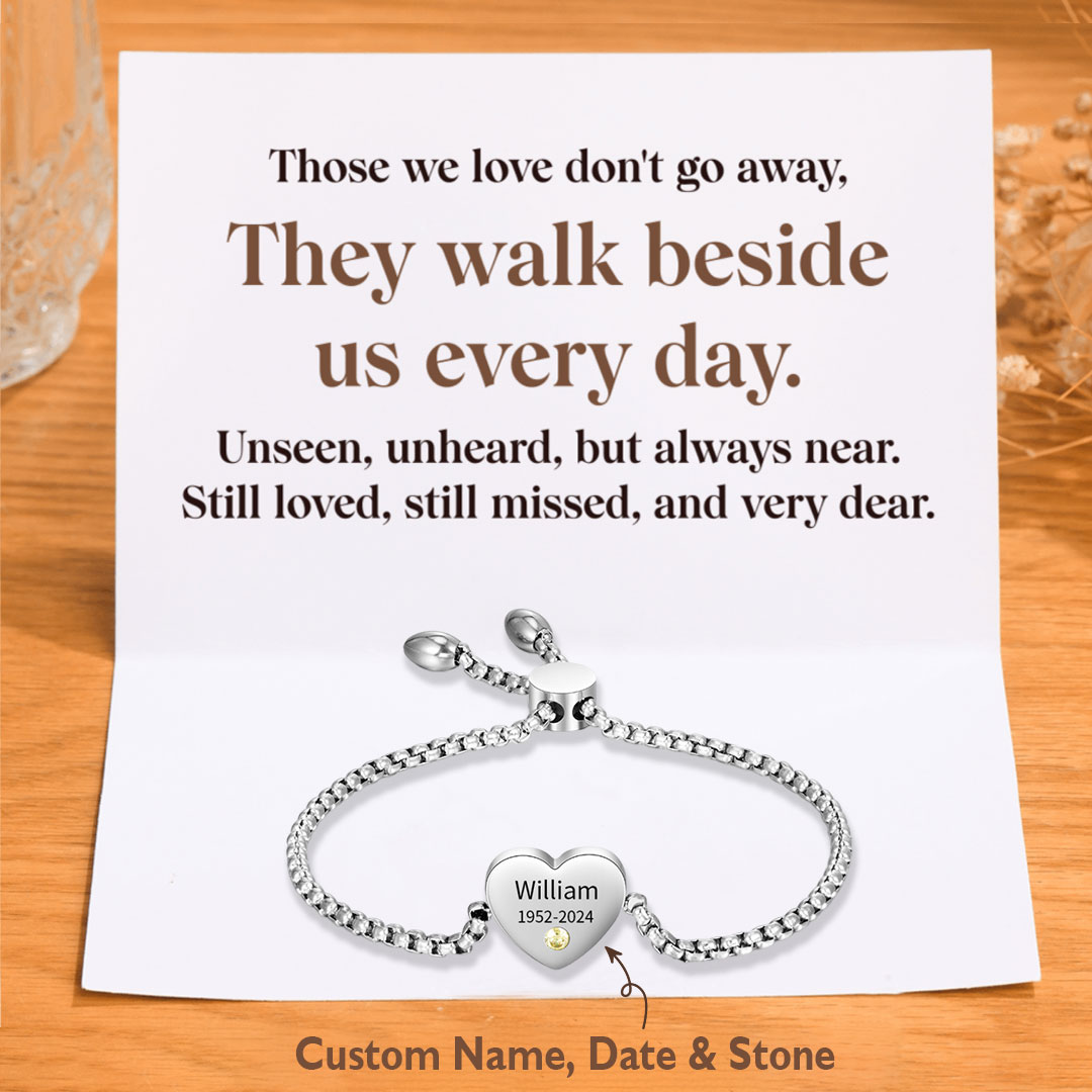 Personalised Memorial Bracelet Custom with Name Date Birthstone Card - They Walk Beside Us Every Day