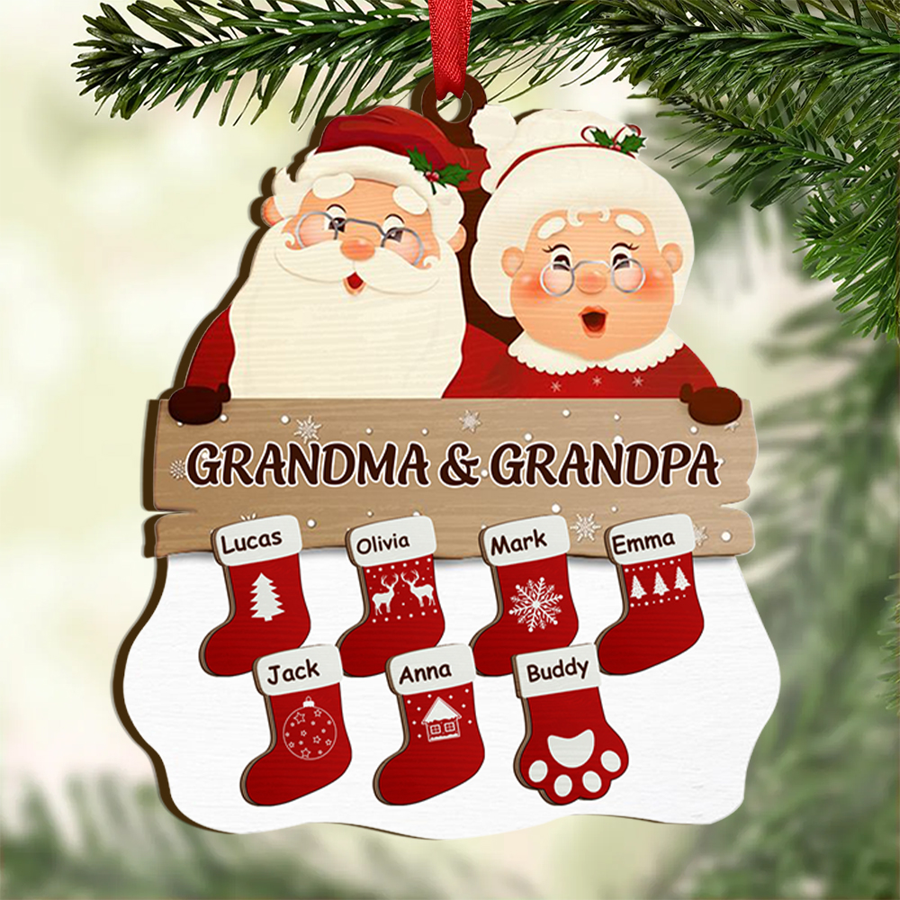 Personalised Family Ornament Custom 2-12 Names Wooden Christmas Ornament for Grandma Grandpa-Jessemade AU