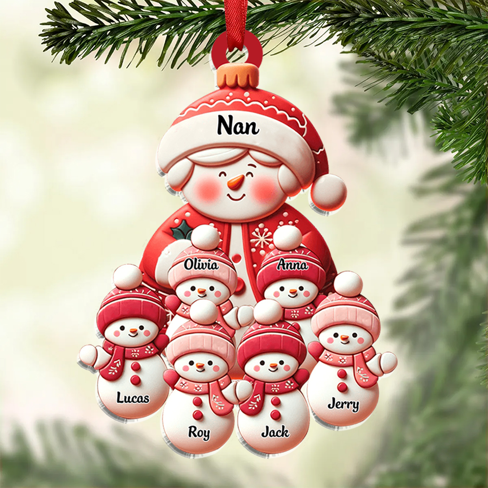 Personalised Snowman Hanging Ornament Custom 2-11 Names Acrylic Christmas Gift for Nan/Mum-Jessemade AU