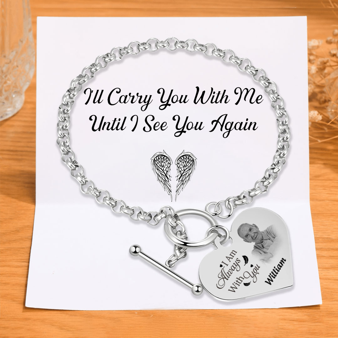 Personalised Memorial Bracelet with Custom Name and Photo I Am Always With You Gift Set for Family Members