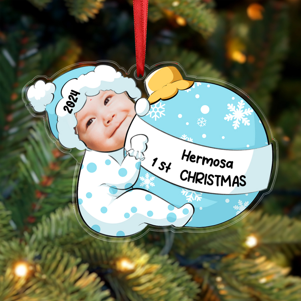 Personalised Baby’s 1st Christmas Hanging Ornament Custom Photo & Name & Year Acrylic Christmas Gift for Kids-Jessemade AU