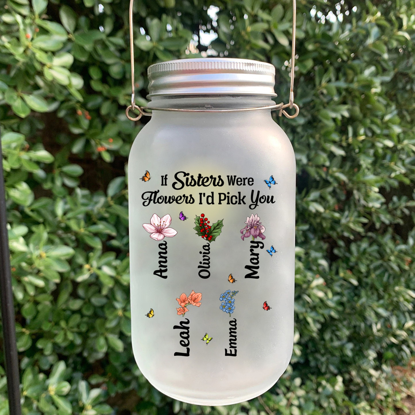 Personalised Birth Flower Mason Jar Light Custom 2-6 Names Bottle Gifts for Besties/Sistas - If Sisters Were Flowers I'd Pick You-Jessemade AU