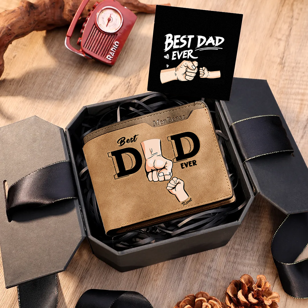 Personalised Best Dad Ever Wallet with 1-6 Names and Fists "I love you every day" |Father's Day Gift | Jessemade