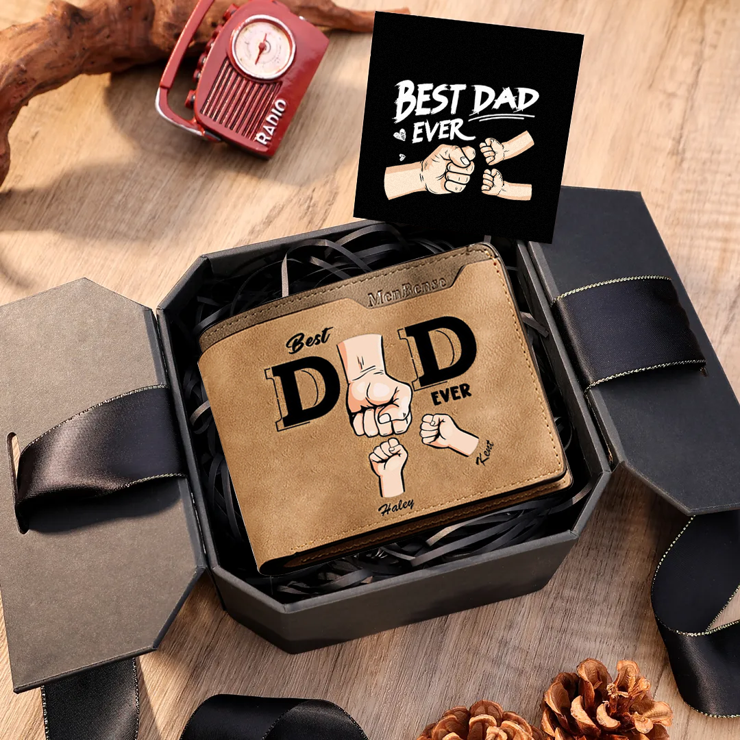 Personalised Best Dad Ever Wallet with 1-6 Names and Fists "I love you every day" |Father's Day Gift | Jessemade