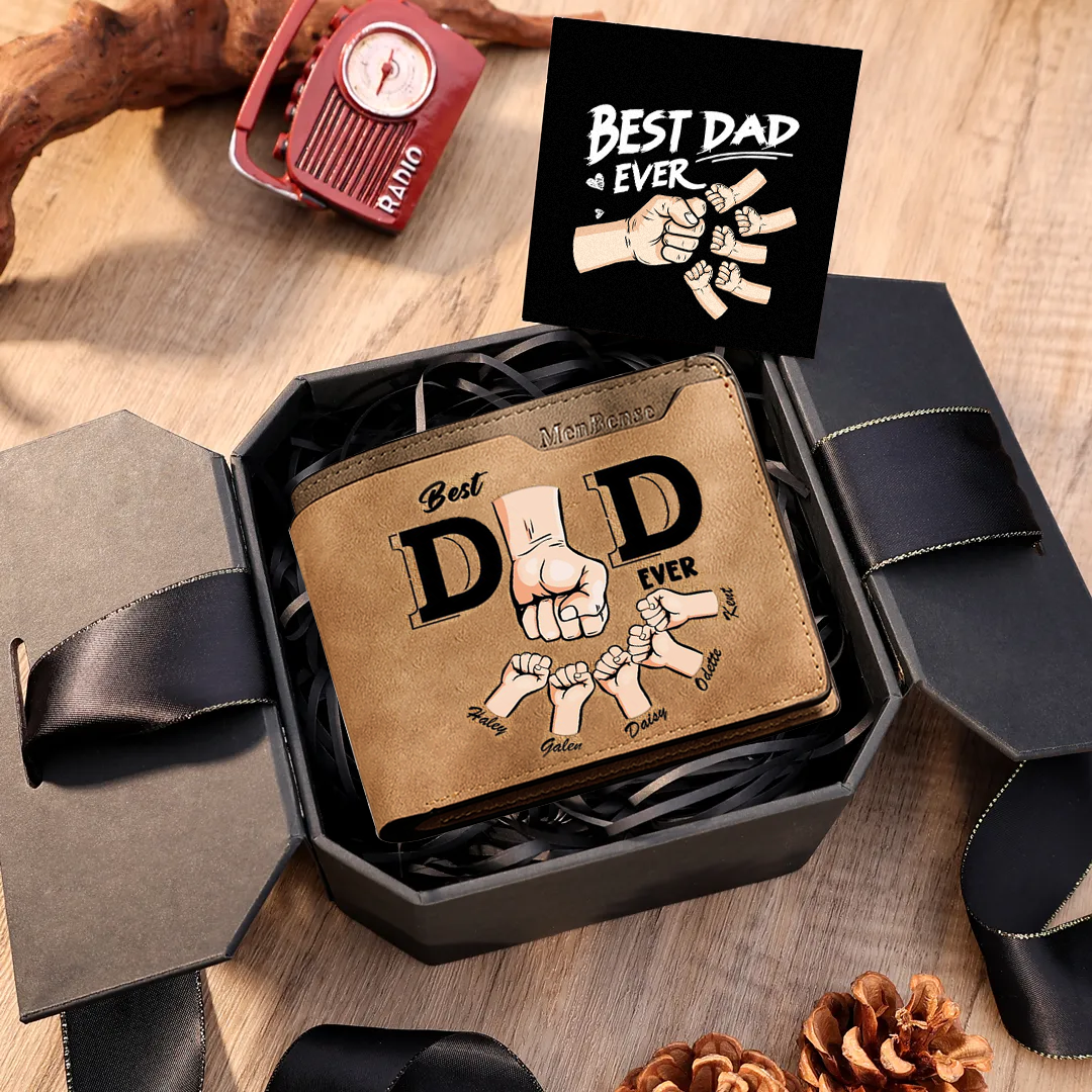 Personalised Best Dad Ever Wallet with 1-6 Names and Fists "I love you every day" |Father's Day Gift | Jessemade