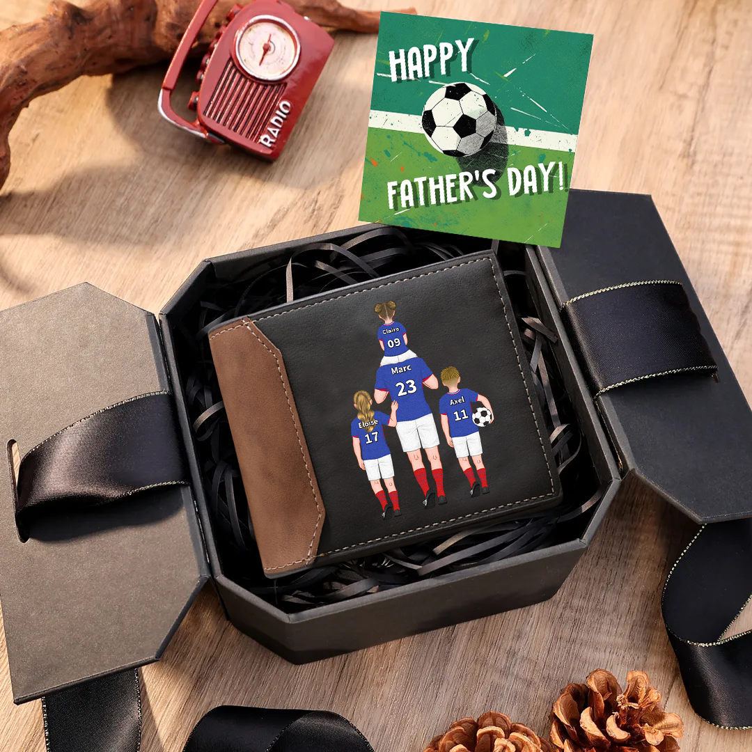 Personalised Men Leather Wallet Engraved 2-9 Names Jersey Number Wallet Football Family Folding Wallet Gift For Dad-Jessemade AU